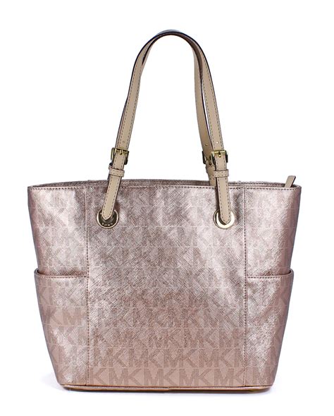 michael kors jet set tote metallic rose gold